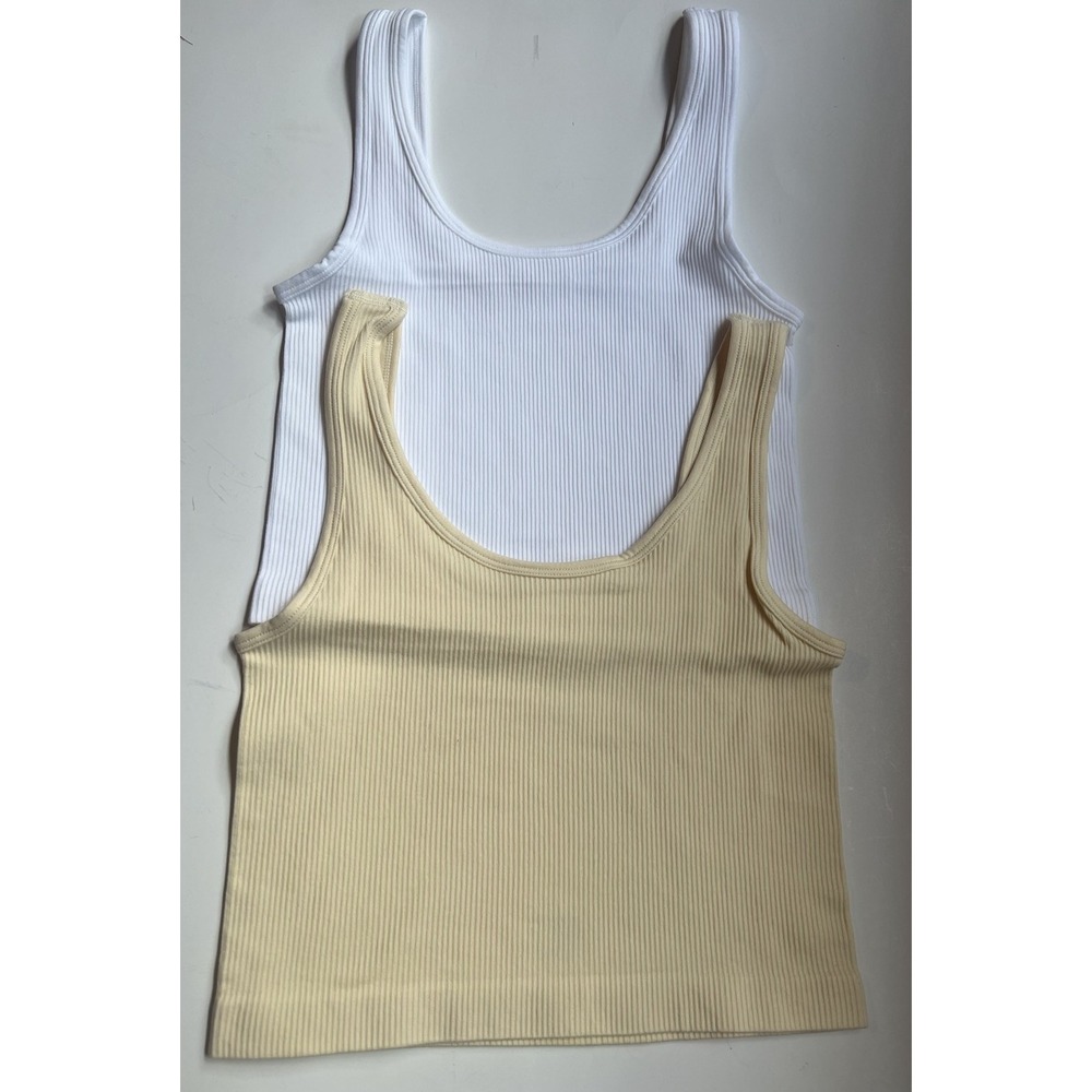 OQQ‎ White Cream Ribbed Crop Tank Tops Lot of 2 Size Small New with Tags